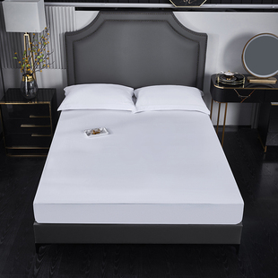 宾馆酒店专用床上用品布草缎条白色加密加厚床笠床罩批发定制