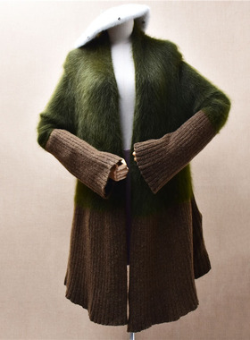 冬季加厚中长款军绿色披风拼织ins长毛貂绒韩版宽松慵懒外套女333