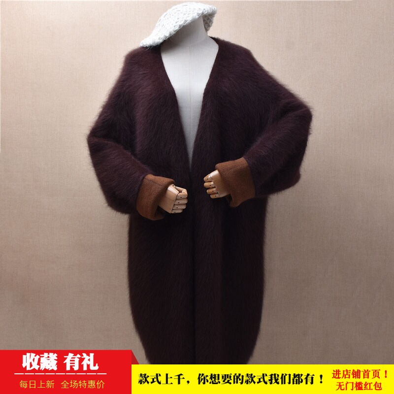 超长款冬季加厚ins长毛貂绒棕色披风韩版宽松蝙蝠袖针织外套女518