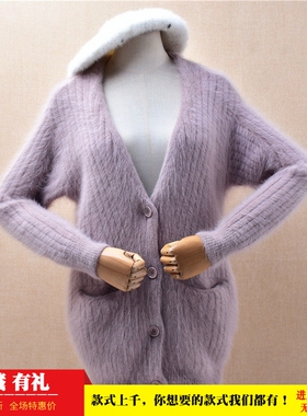 气质减龄秋冬中长款ins长毛貂绒紫色v领韩版宽松显瘦外套女498