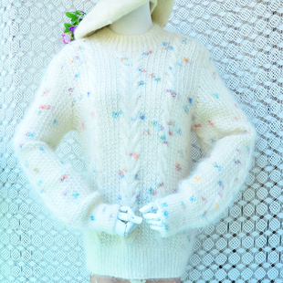 2026春秋气质减龄白色圆领彩点chic马海毛宽松显瘦套头毛衣女671