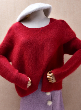 2025秋冬款时尚气质红色披肩ins长毛貂绒韩版宽松慵懒风外套女363