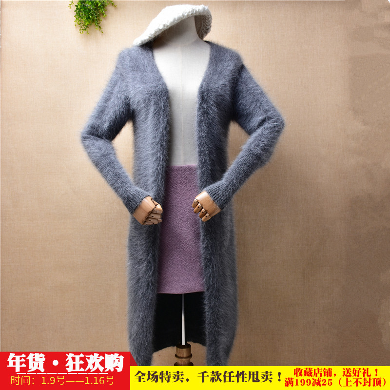 超长款披风ins长毛貂绒深灰色修身显瘦款保暖长袖开衫外套毛衣女