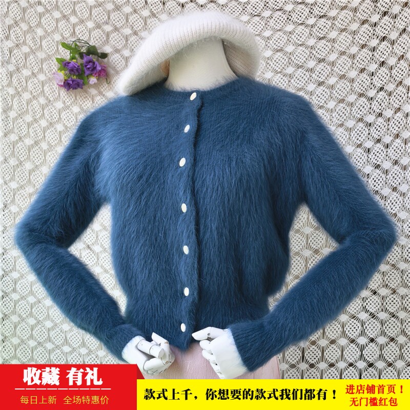 秋冬时尚减龄短款藏蓝色小开衫ins长毛貂绒修身显瘦小码外套女521