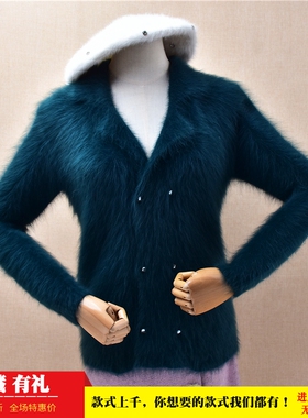 超气质秋冬款减龄显白墨绿色小方领ins长毛貂绒修身显瘦外套女216