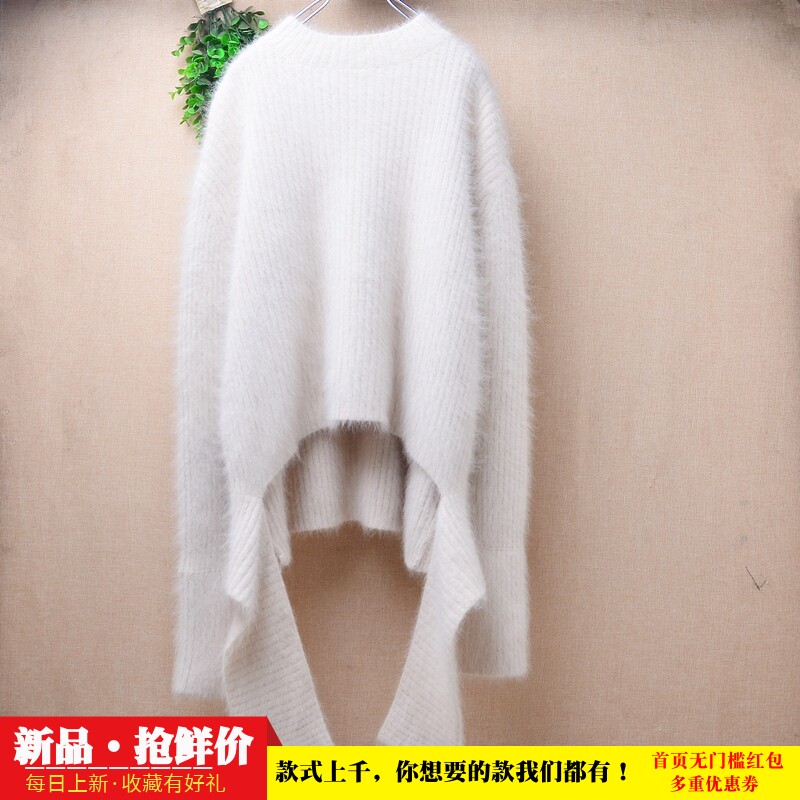 超气质秋冬款ins长毛貂绒乳白色条纹不规则连衣裙套装套头女365