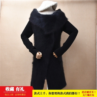 冬季加厚中长款ins长毛貂绒黑色翻领修身显瘦小码外套毛衣女70