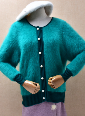 2025秋冬气质时尚水蓝色珠花扣ins长毛貂绒宽松慵懒风外套女1053