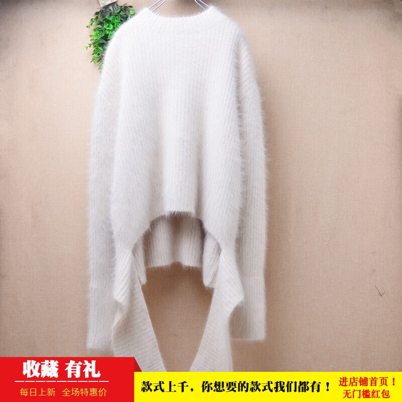 超气质秋冬款ins长毛貂绒乳白色条纹不规则连衣裙套装套头女365