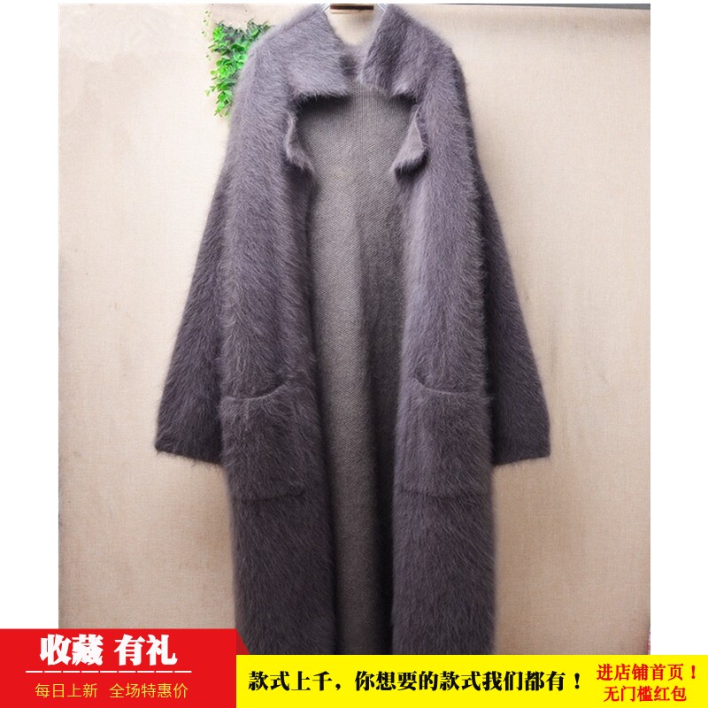 冬季加厚中长款ins长毛貂绒深灰色v领韩版宽松蝙蝠袖外套毛衣106