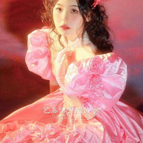 影楼新款80年代粉色昭和港风复古婚纱个人写真公主裙法式摄影服装