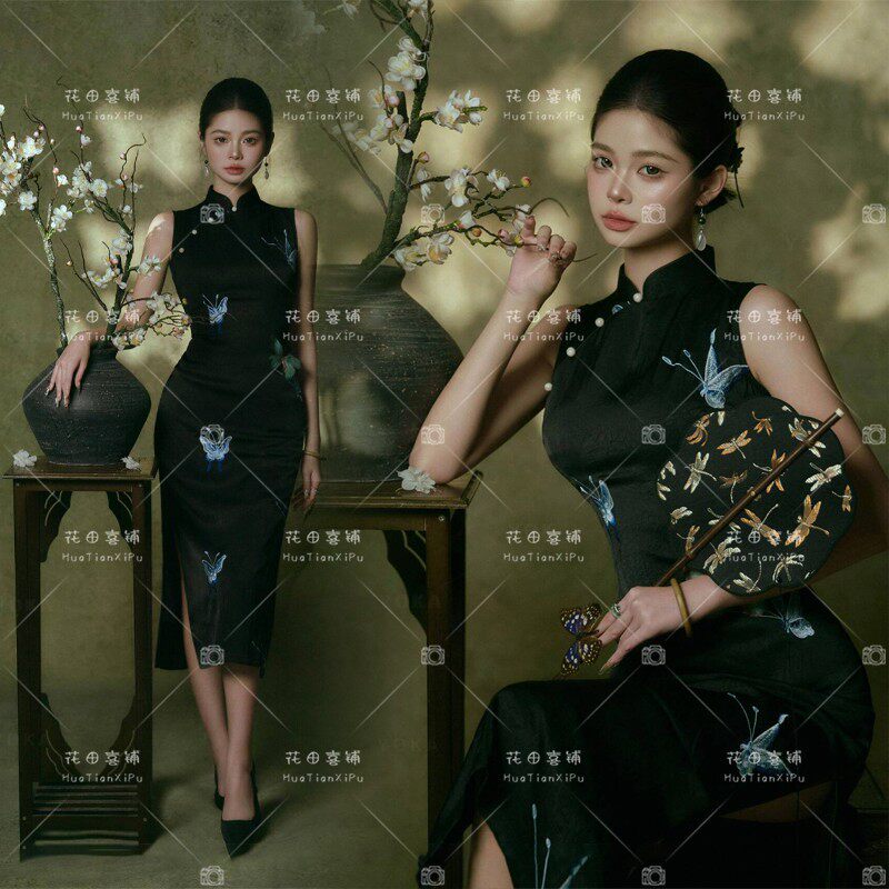 2025影楼新款复古新中式旗袍国风清冷氛围感个人肖像写真艺术服装