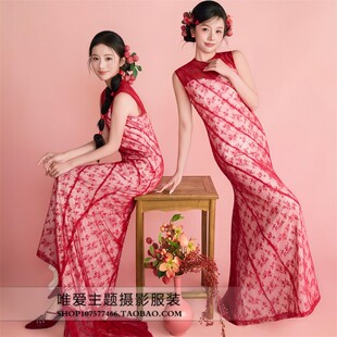 拍照新娘红色主题敬酒礼服高级复古晨袍旗袍摄影服装 影楼中式 新款