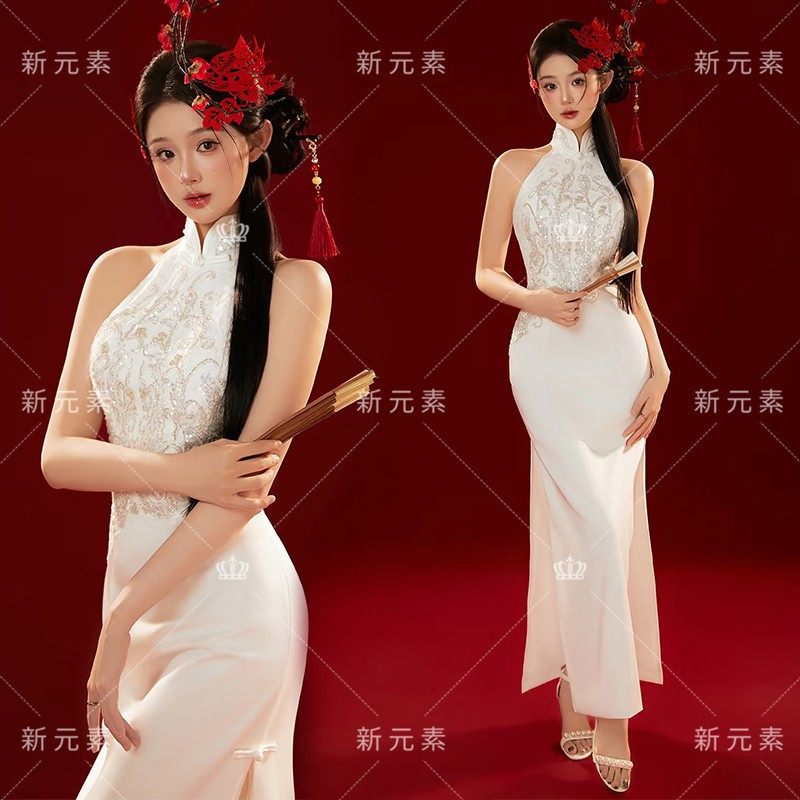 影楼新中式复古剪纸个人肖像照写真服装氛围感国潮风改良白色旗袍,户外/登山/野营/旅行用品,其他户外服装,淘宝优惠券,粉丝福利购,淘宝优惠卷