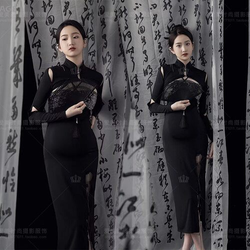 影楼孕妇拍照服装复古中国风旗袍中式古风孕妈旗袍艺术照摄影礼服