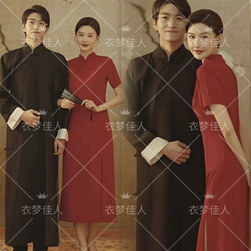 影楼主题摄影民国风复古情侣旗袍艺术照摄影新款时尚礼服写真服装