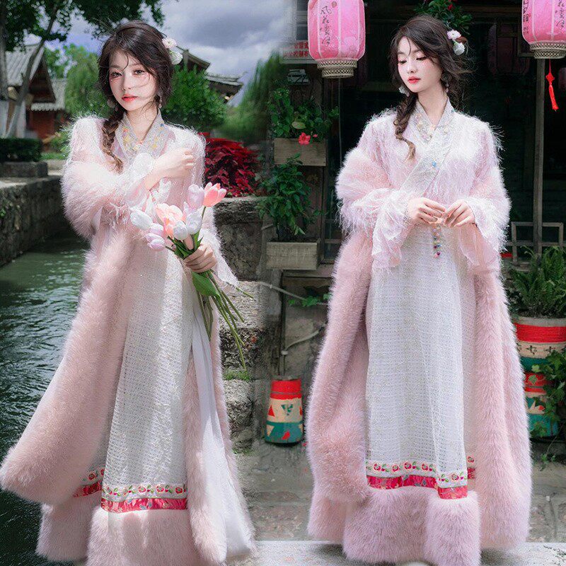 粉色旅拍藏袍服装丽江西藏云南藏族少女写真爆款民族套装藏服摄影