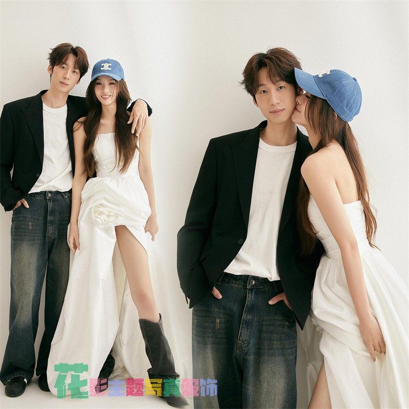 影楼新款拍照旅拍主题服装时尚街拍婚纱摄影外景前短后长拖尾礼服