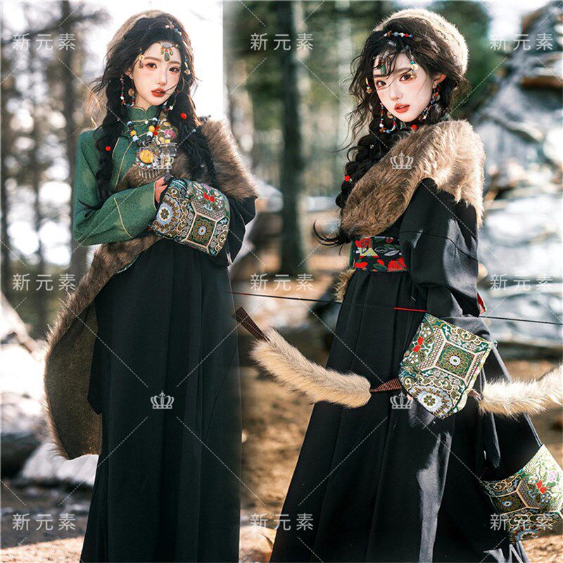 照相馆藏族服装女冬季新款云南西藏少数民族风藏袍写真摄影旅拍藏