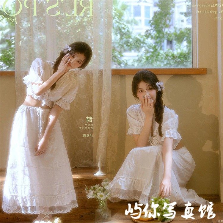 新款影楼个人写真超仙女森系夏季复古温柔小清新甜美少女连衣裙