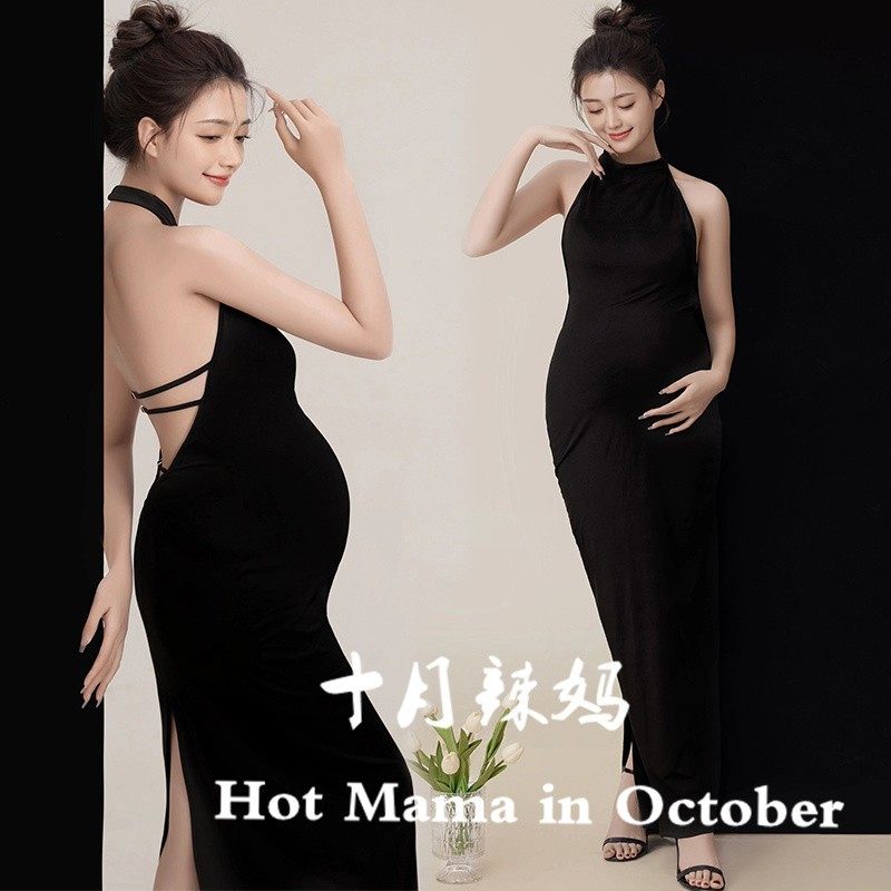 新款孕妇拍照影楼摄影黑色性感高级挂脖吊带连衣裙孕妇照艺术服装,男装,其他民族服装,淘宝优惠券,粉丝福利购,淘宝优惠卷