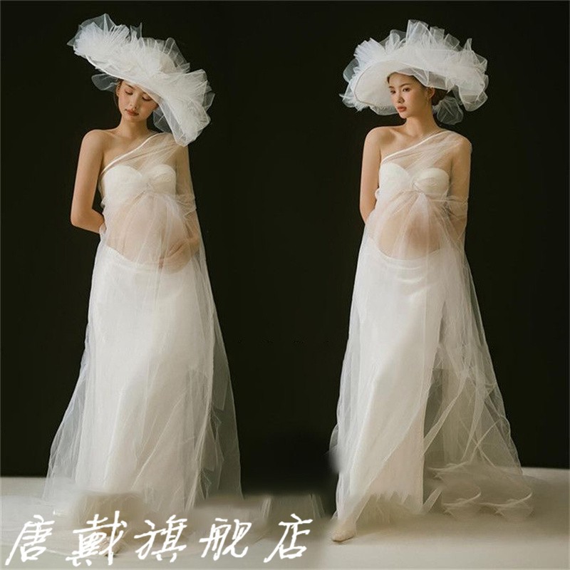 影楼新款孕妇简约时尚白色网纱裙孕妈大肚艺术照写真照摄影服装