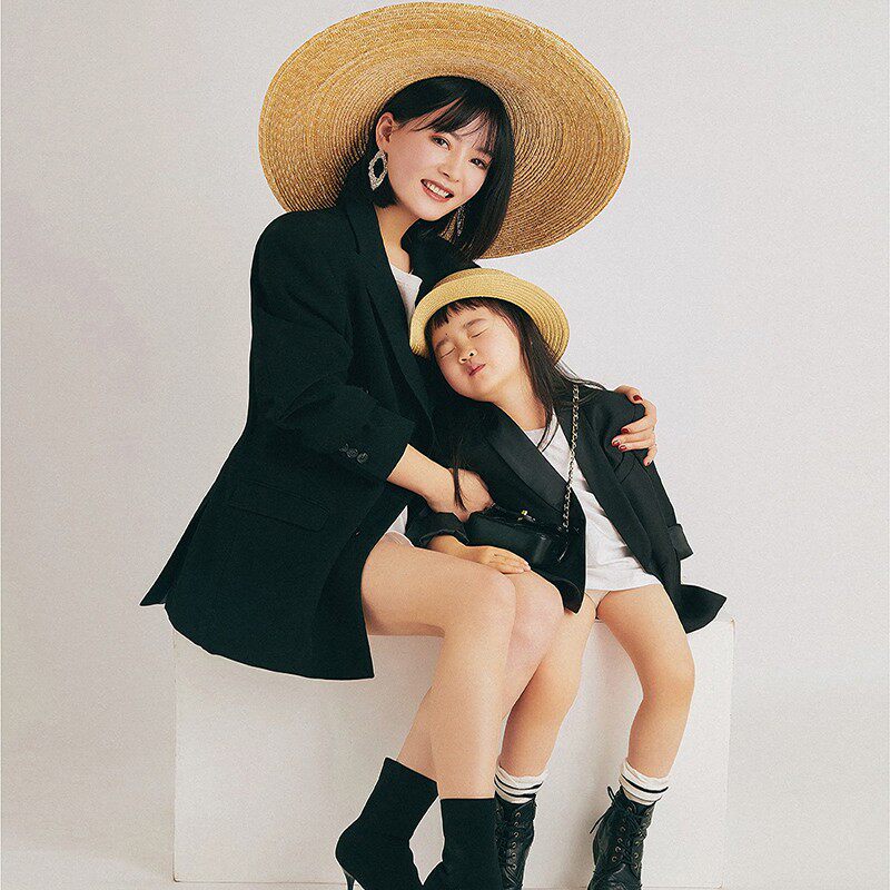 母女亲子装礼服影楼主题拍摄女童黑色西服小女孩公主裙生日演出服