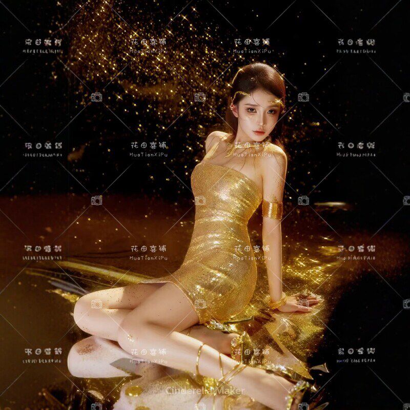照相馆新款蛇年金蛇写真主题摄影服装金色亮片礼服夜店DS舞台演出