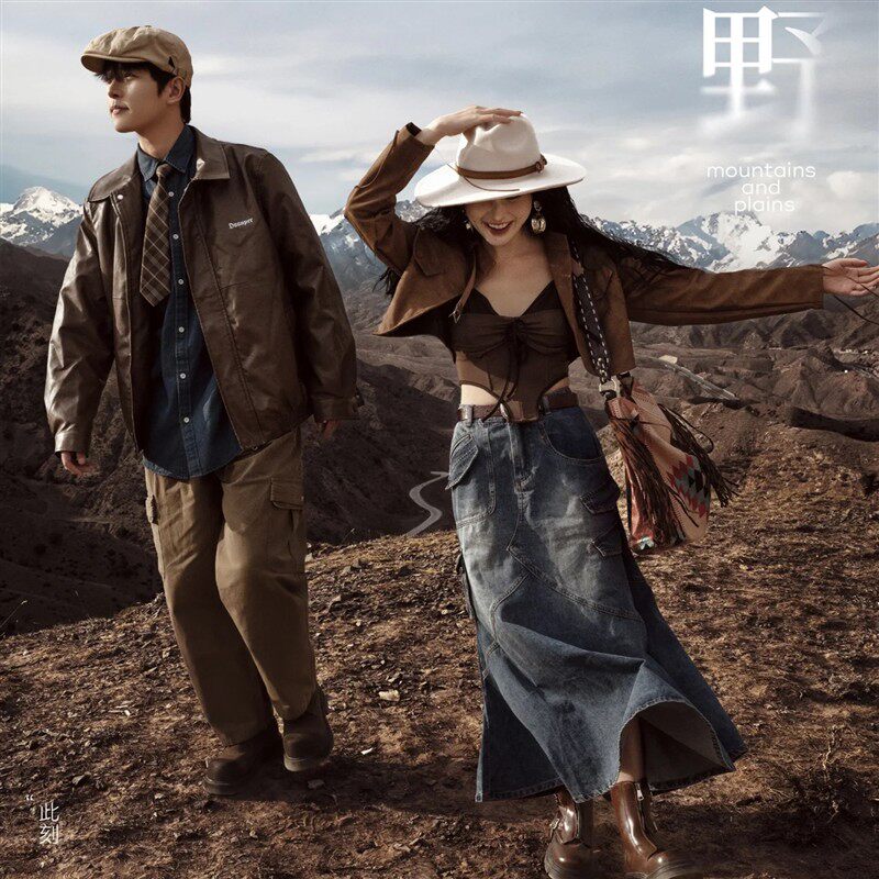 影楼新款复古西部牛仔主题摄影服装美拉德风旅拍情侣装拍摄礼服