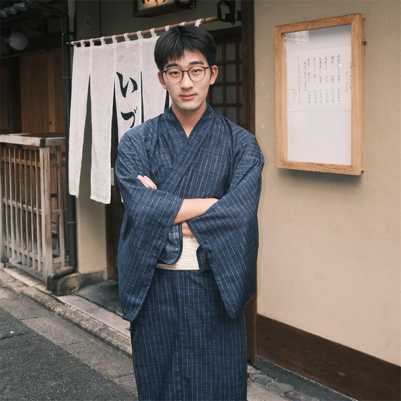 日本传统男士和服浴衣深蓝色武士写真摄影服日式cos服装