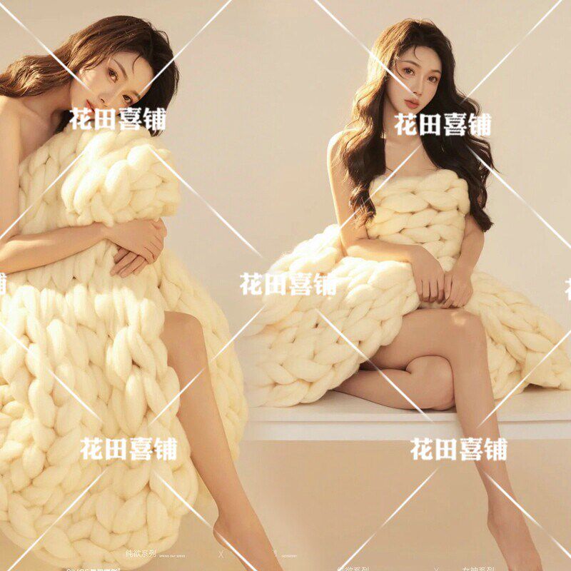 影楼新款个人私房艺术照摄影服装韩系高级慵懒风毛毯少女纯欲写真