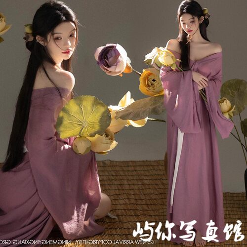 影楼新款个人国风粉色性感战国袍高级感室内艺术写真照片摄影服装