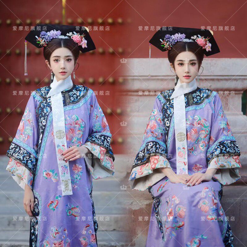 新中式汉服女清代紫色格格服装清朝宫廷风旗装国风旅拍写真摄影服