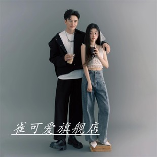 影楼新款韩系高级主题情侣黑色温柔个人肖像艺术照摄影写真服装