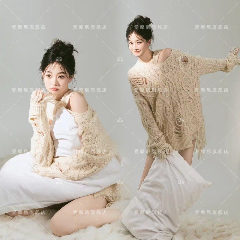 2025影楼秋冬纯欲慵懒风少女毛衣写真服装情绪肖像艺术照摄影服饰,男装,其他民族服装,淘宝优惠券,粉丝福利购,淘宝优惠卷