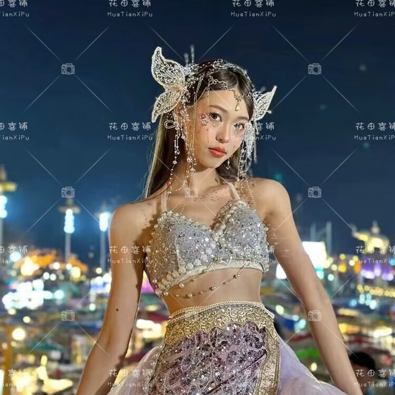 新款重工人鱼公主高定立体纱服装西双版纳三亚爆款人鱼姬旅拍写真