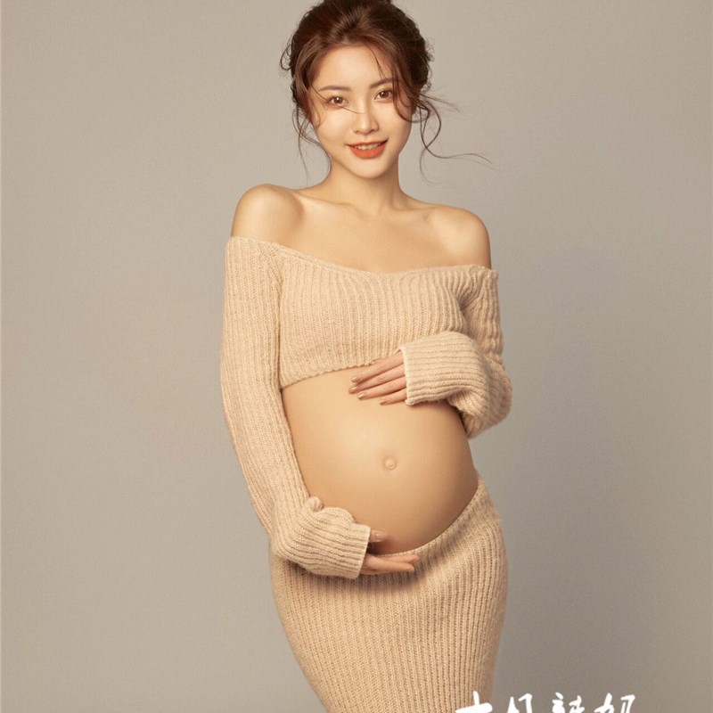 孕妇拍照服装新款毛线针织套装温馨居家风影楼孕妇装孕妇照在家拍