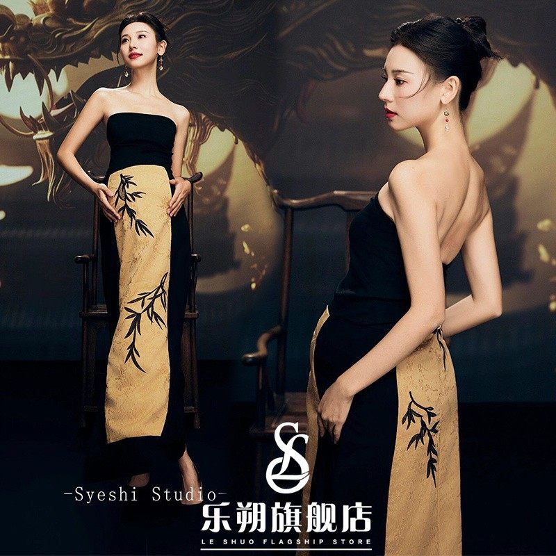 新款龙年主题复古新中式抹胸连衣裙唯美赫本风孕妈咪写真摄影服装,孕妇装/孕产妇用品/营养,影楼服装,淘宝优惠券,粉丝福利购,淘宝优惠卷
