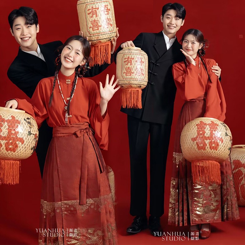影楼新款摄影拍照主题服装新中式红色喜嫁复古婚纱气质敬酒礼服装