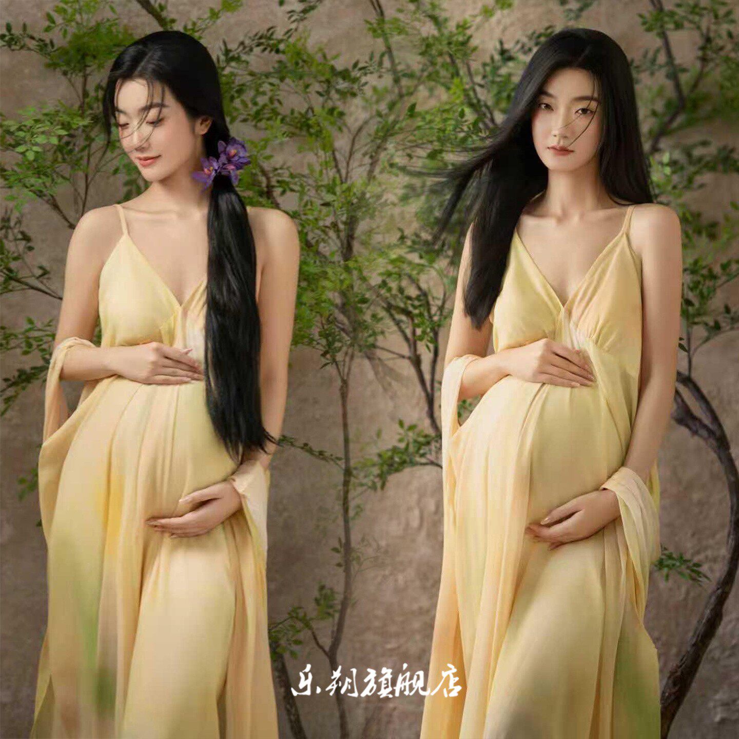 影楼孕妇拍照服装新款中式复古风礼服清冷感孕妈咪大肚照衣服写真