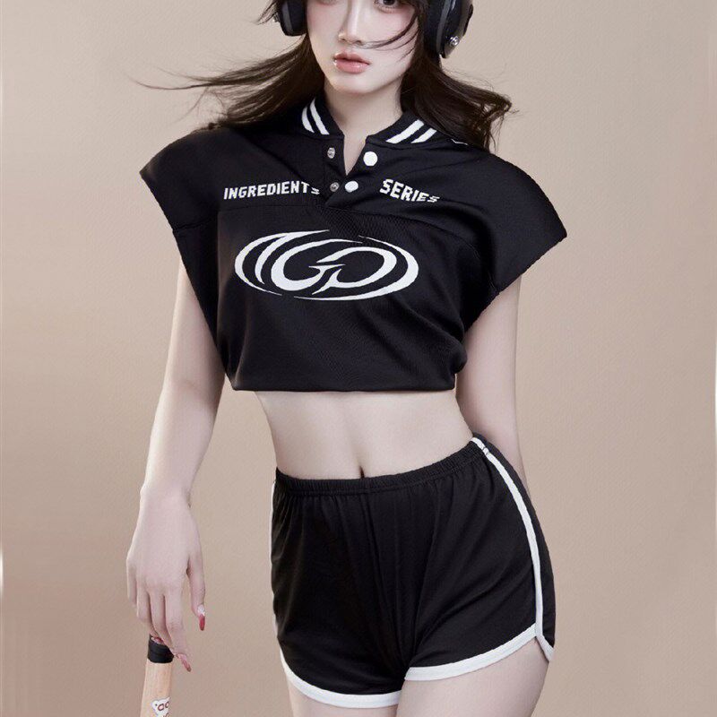 影楼新款写真主题服装黑色运动装时尚套装棒球少女艺术照摄影服饰
