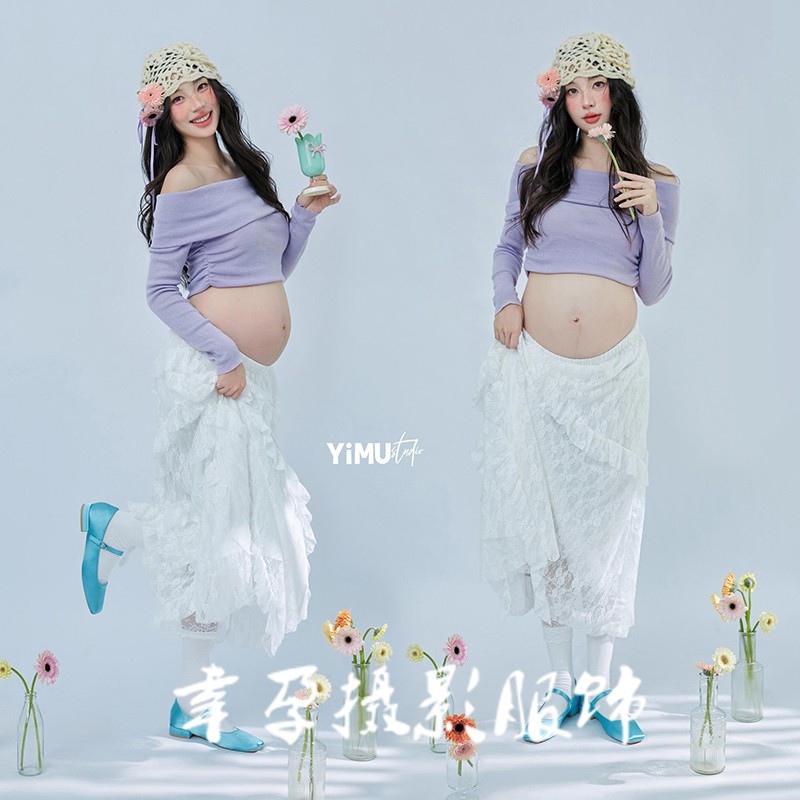 影楼新款孕妇照服装时尚唯美小清新抹胸礼服孕妈大肚拍照摄影衣服