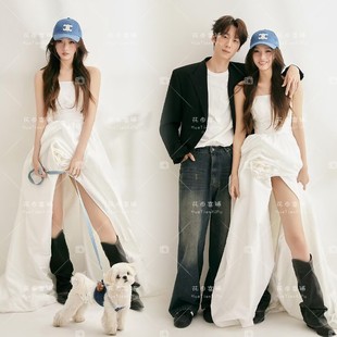 街拍婚纱摄影外景前短后长拖尾礼服 时尚 影楼新款 拍照旅拍主题服装