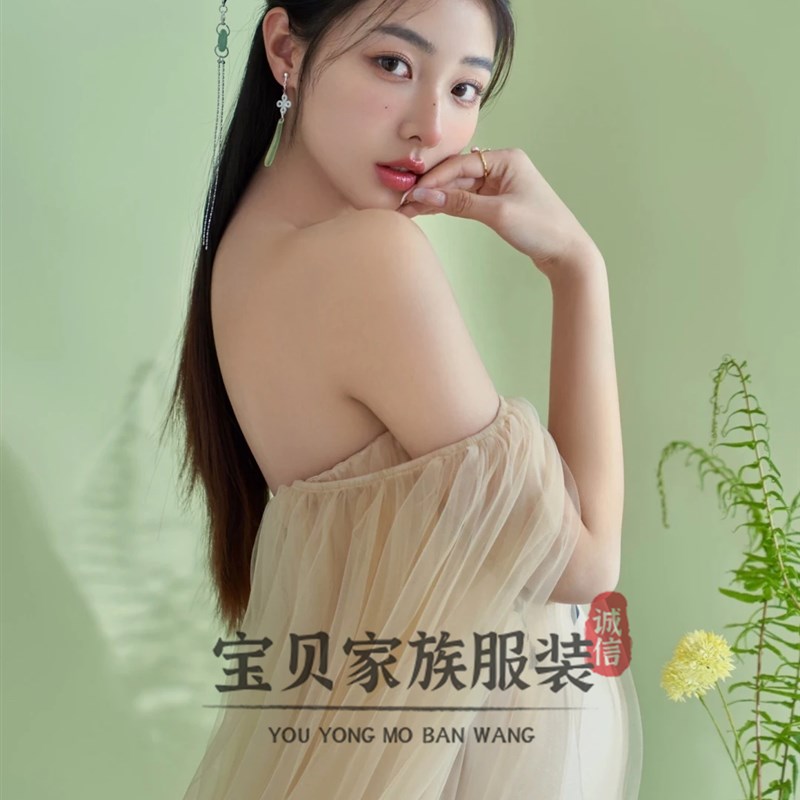 影楼主题孕妇照服装新中式古风抹胸网纱裙礼服孕妈照大肚摄影服饰