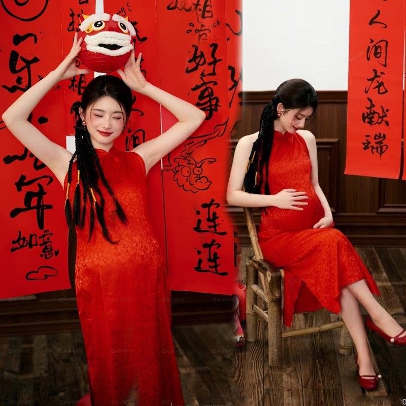新款孕妈咪中国风孕妇拍照服装新年主题中式复古红色旗袍艺术摄影,男装,其他民族服装,淘宝优惠券,粉丝福利购,淘宝优惠卷