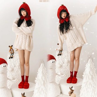 影楼圣诞节主题韩系新年秋冬童话氛围感毛衣艺术照肖像摄影服装