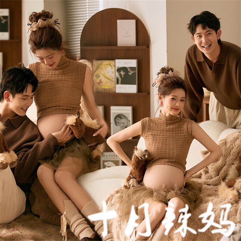 影楼新款情侣孕妇拍照服装可爱慵懒风毛衣孕妈咪居家摄影写真衣服