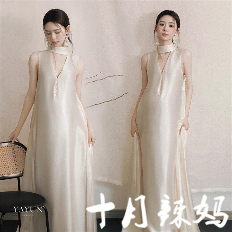 影楼新款孕妇拍照服装法式轻奢气质露背礼服孕妈大肚照写真在家拍
