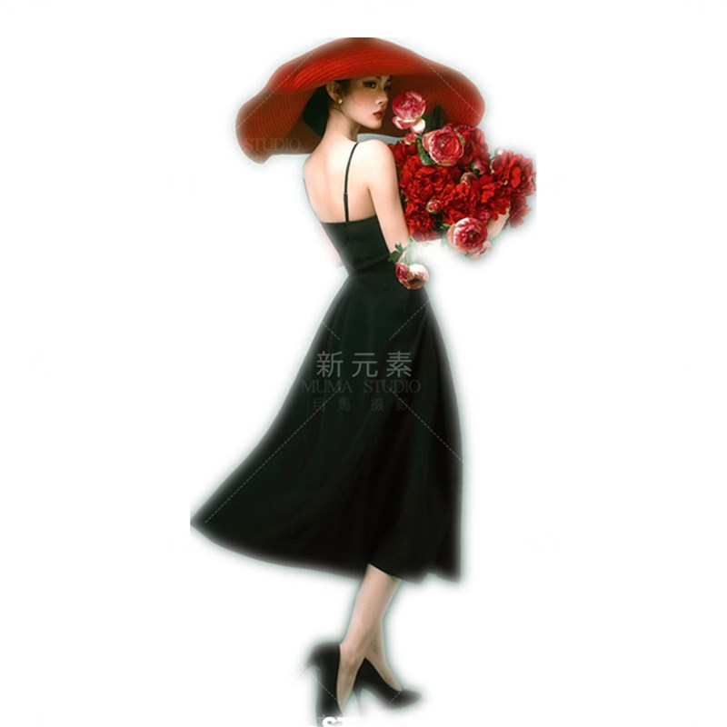 影楼上新2026新款黑色吊带连衣裙女复古港风氛围感气质摄影服饰