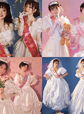 昭和少女写真礼服生日艺术照连衣裙 日系绶带公主影楼主题复古婚